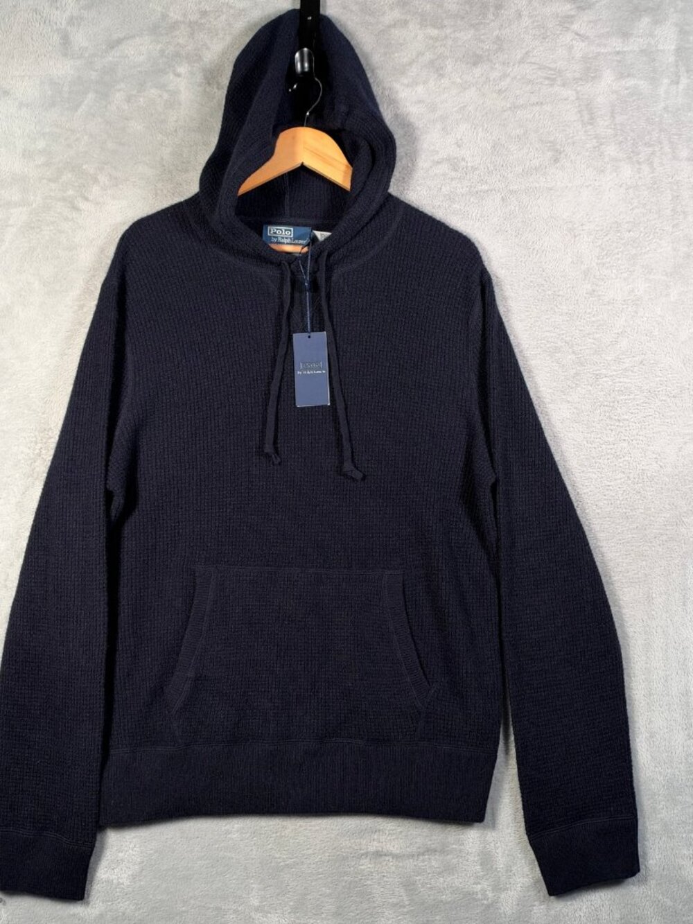 Polo Ralph Lauren Hoodie Sweater Mens L Navy Blue Cashmere Waffle Knit $398